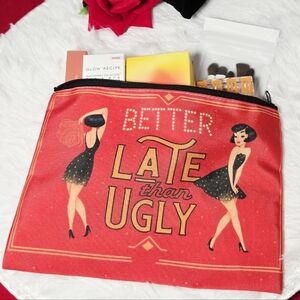 “Better Late Than Ugly” Makeup Bag Red Flapper Girls Retro Funny Zipper Pouch